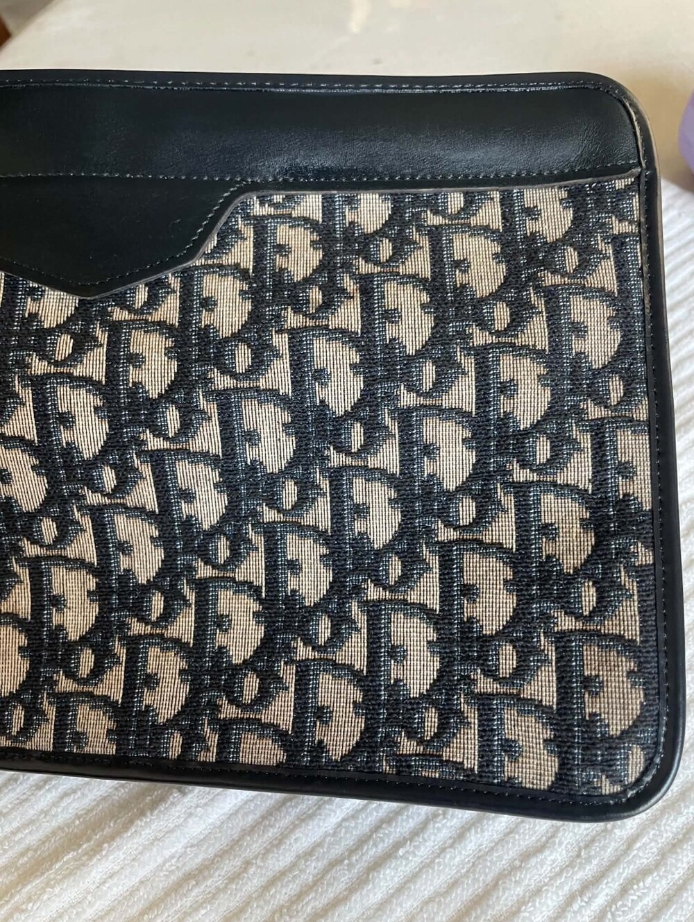 Vintage Dior Black and Blue Monogram Canvas Clutch with Gold Plaque Clutch - Picture 15 of 17